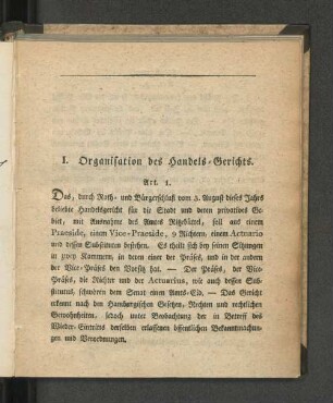 I. Organisation des Handels-Gerichts.