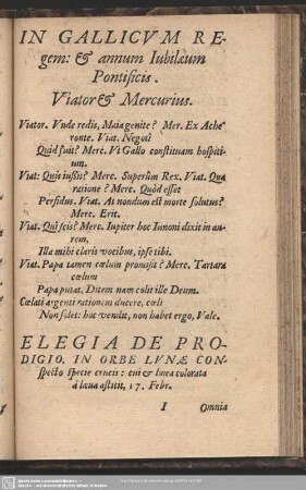 In Gallicu Regem: [et] annum iubilaeum Ponitficis. Viator & Mercurius
