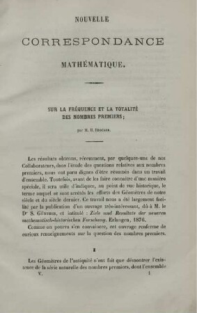 Sur la fréquence et la totalité des nombres premiers.