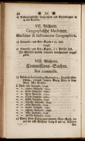 VII. Abschnitt. Geographische Machinen. = Machinæ & Instrumenta Geographica.