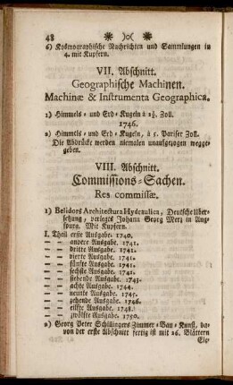 VII. Abschnitt. Geographische Machinen. = Machinæ & Instrumenta Geographica.