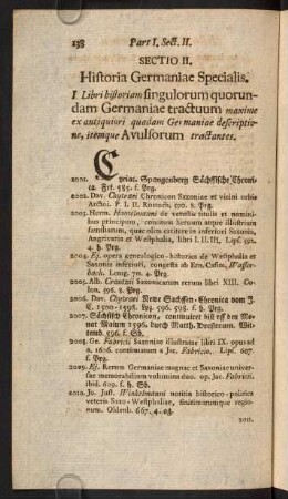 Sectio II. Historia Germanicae Specialis.