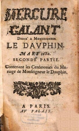 Le mercure galant. 1680, 3, Pt. 2