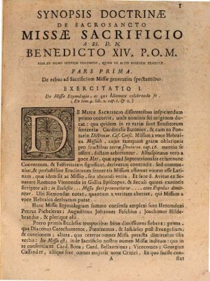 Synopsis doctrinae de ss. missae sacrificio