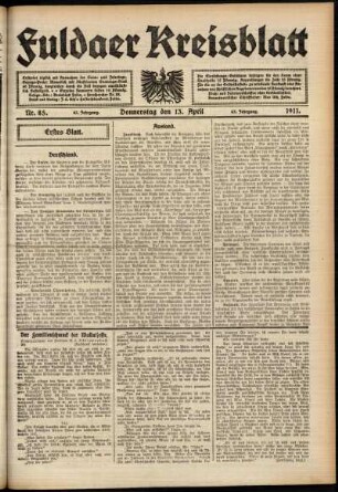 Erste Ausgabe vom Donnerstag, den 13. April 1911.