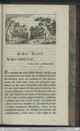 Erster Brief. An Pater Joseph Campi