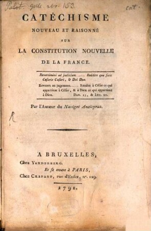 Catechisme nouveau et raisonné sur la Constitution nouvelle de la France