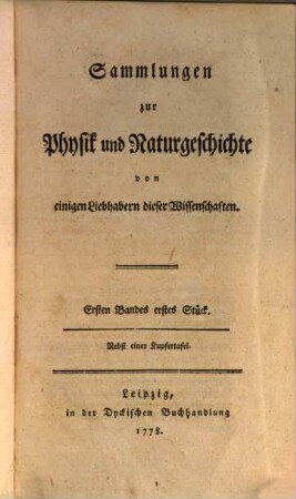 Sammlungen zur Physik und Naturgeschichte. 1. 1779