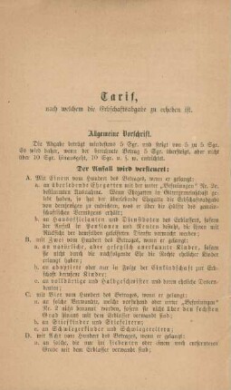 Tarif, nach welchem die Erbschaftsabgabe zu erheben ist