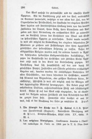 296-299 [Rezension] Cabrol, Fernand, Die Liturgie der Kirche