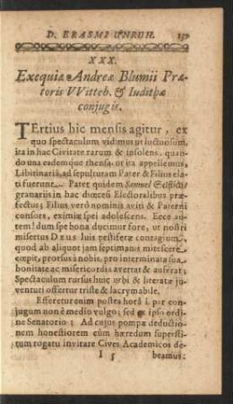 XXX. Exequiae Andreae Blumii Praetoris Witteb. & Iudithae. conjugis.