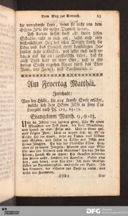 Am Feyertag Matthäi