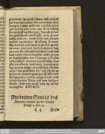 Am dritten Sontag des Advents/ Lection aus der Epistel Pauli/ 1. Cor. 4.