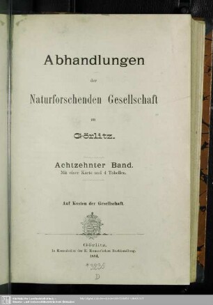 18.1884: Abhandlungen der Naturforschenden Gesellschaft zu Görlitz