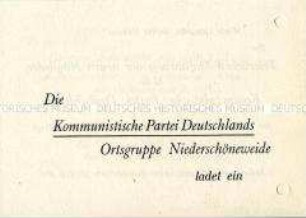 Einladung der KPD zu einer feierlichen Versammlung zur Aufnahme neuer Mitglieder