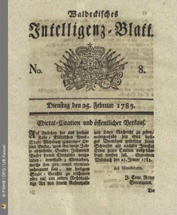 No. 8, Dienstag den 25. Februar 1783