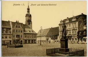 Pulsnitz. Markt mit Rietschel - Denkmal