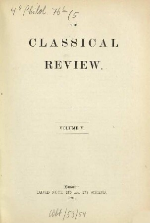 The classical review. 5. 1891