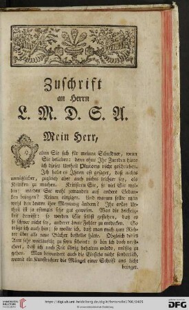Zuschrift an Herrn L.M.D.S.A.