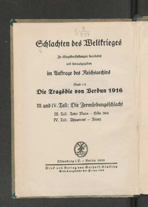 Bd. 15, Teil 3 - 4: Die Zermürbungsschlacht : in Einzeldarstellungen
