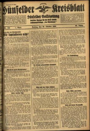 Erste Ausgabe vom Freitag, den 30. Oktober 1936.