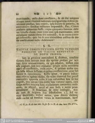 §. X. Tacitae Constitutionis Dotis Ulterior Probatio Ex Tacita Renovatione Dotis Prioris
