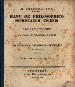 H. Brockhausen, Sedinensis, hanc de philosophico sophistarum ingenio dissertationem ... scripsit