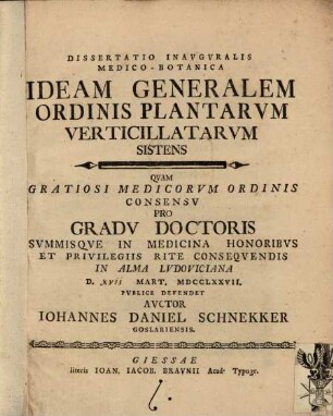 Diss. ... ideam generalem ordinis plantarum verticillatarum sistens