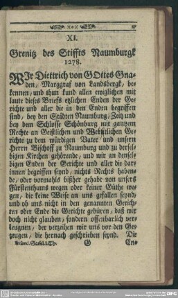 XI. Grenitz des Stiffts Naumburgk 1278