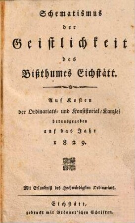 Schematismus der Diözese Eichstätt. 1829, 1829