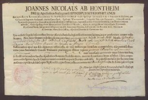 Zeugnis über erste Tonsur des Franz Karl Ludwig von Kerpen.