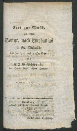 Text zur Musik, am ersten Sonnt. nach Epiphanias in St. Michaelis