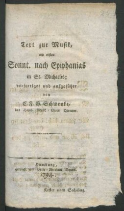 Text zur Musik, am ersten Sonnt. nach Epiphanias in St. Michaelis