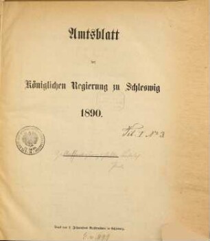 Amtsblatt der Regierung in Schleswig. 1890