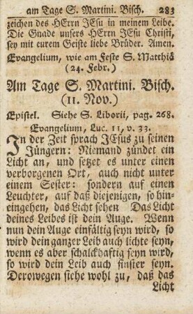 Am Tage S. Martini Bisch. (11. Nov.)