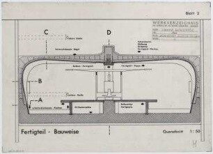 Wettbewerb U-Bahnhof Blissestraße (nicht realisiert), 1. Preis – Fertigteile: Querschnitt. Berlin-Wilmersdorf