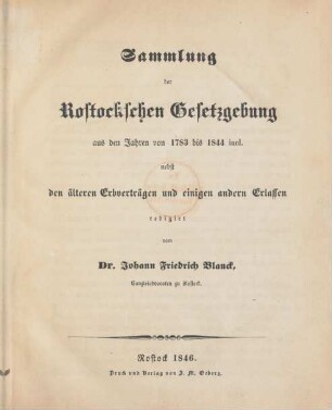 1783/1844: Sammlung der Rostockschen Gesetzgebung
