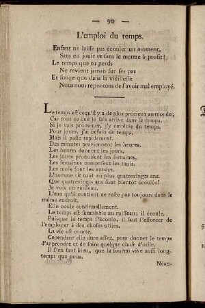 L´emploi du temps. = Gebrauch der Zeit.