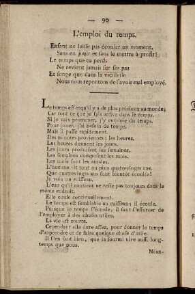 L´emploi du temps. = Gebrauch der Zeit.