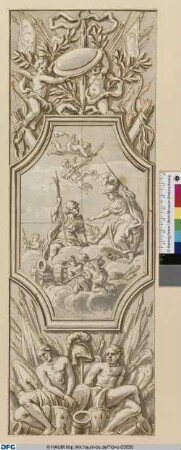 Kassel: Entwurf zu einer Hochfüllung für Wandmalerei: Mars mit Minerva auf Wolken sitzend umgeben von verschiedenen Putten