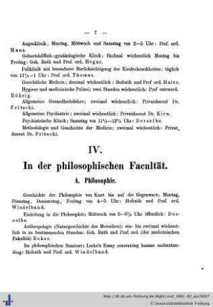 IV. In der philosophischen Facultät.