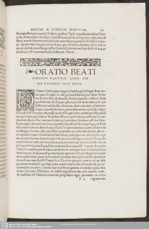 Oratio Beati Cypriani Martyris Quam Sub Die Passionis Suae Dixit