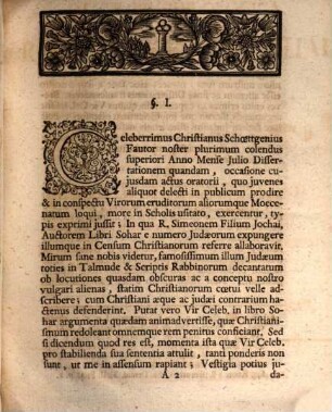 Diatribe philol. de R. Simeone filio Iochai, auctore libri Sohar : in qua ... Christiani Schoettgenii dissertatio docens R. Simeonem filium Jochai auctorem libri Sohar religione fuisse Christianum modeste examinatur et contrarium potius evincitur, illum non fuisse Christianum, sed Judaeum