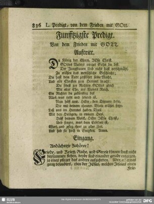 Funfftzigste Predigt. Von dem Frieden mit Gott