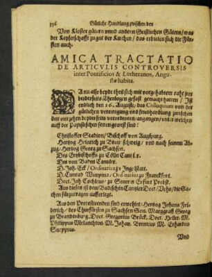 Amica Tractatio De Articulis Controversis inter Pontificios & Lutheranos, Angustae habita.