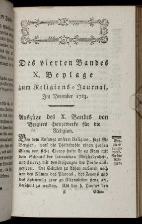 Des vierten Bandes X. Beylage zum Religions-Journal, Im December 1783