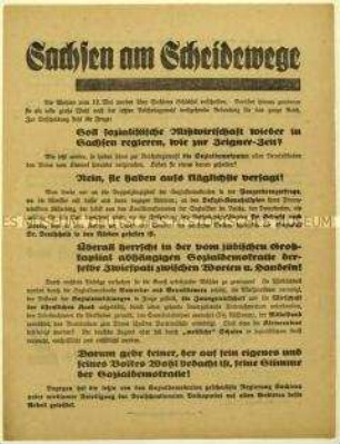 Flugblatt der Deutschnationalen Volkspartei gegen die SPD und Aufruf zur sächsischen Landtagswahl 1929