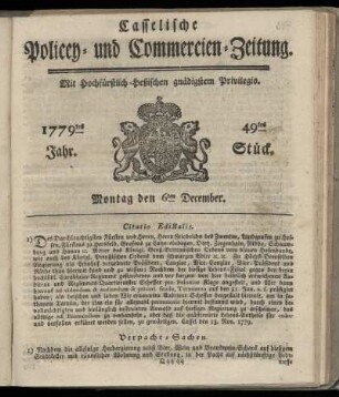 49tes Stueck, Montag den 6ten December. 1779