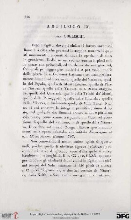Articolo IX Degli Obelischi