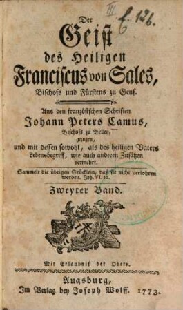 Der Geist des Heiligen Franciscus von Sales, Bischofs und Fürsten zu Genf. 2